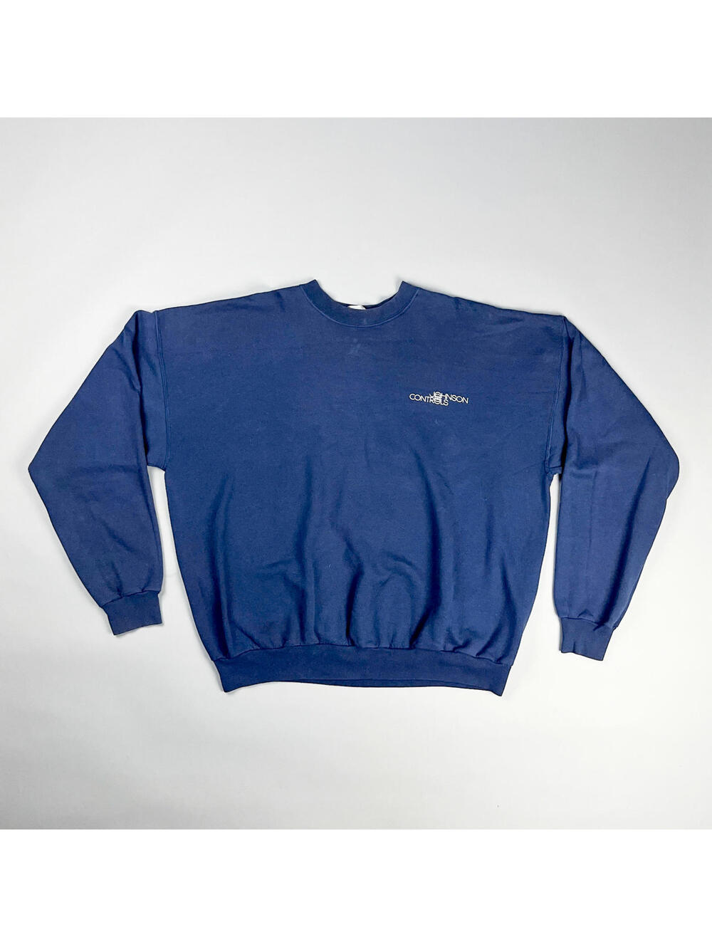 Vintage Crew Neck | 'Johnson Controls' Ironic Navy Blue Men's Sweatshirt